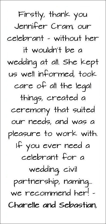 Review
                      of Jennifer Cram, Brisbane Marriage Celebrant