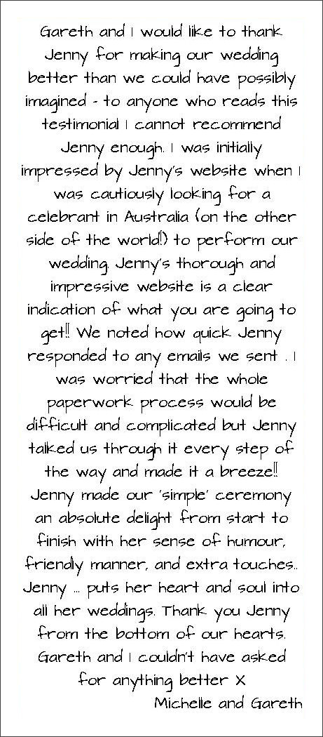 Review of Jennifer
                      Cram, Brisbane Marriage Celebrant