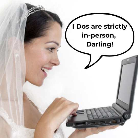 Bride interacting with a laptop screen