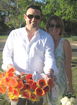 Brooke and Manny greet their
                        guests before their wedding ceremony conducted
                        by Jennifer Cram, Brisbane Marriage Celebrant